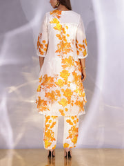 White and Yellow Floral Printed Vasansi Silk Co-ord Set