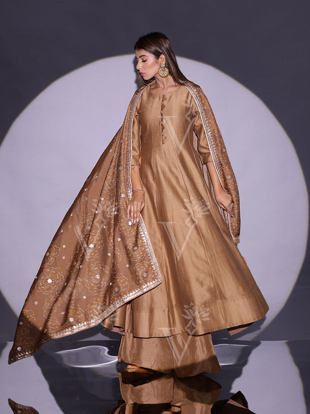 Brown Vasansi Silk Anarkali Kurta and Palazzo Set