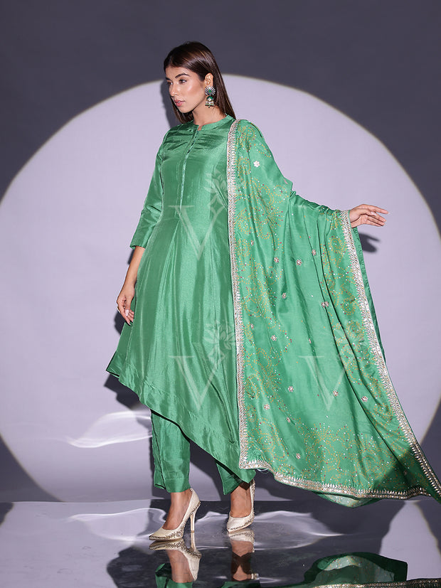 Light Green Vasansi Silk Asymmetric Kurta and Pant set