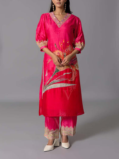 Red  Vasansi Silk Kurta And Pant Set