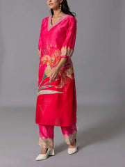 Red  Vasansi Silk Kurta And Pant Set