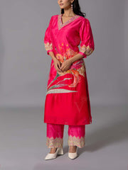 Red  Vasansi Silk Kurta And Pant Set