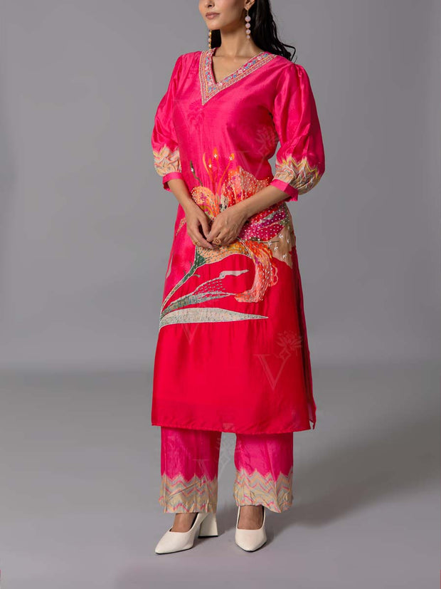 Red  Vasansi Silk Kurta And Pant Set