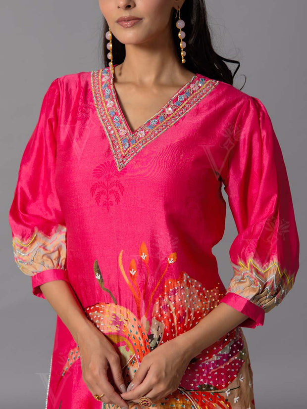 Red  Vasansi Silk Kurta And Pant Set