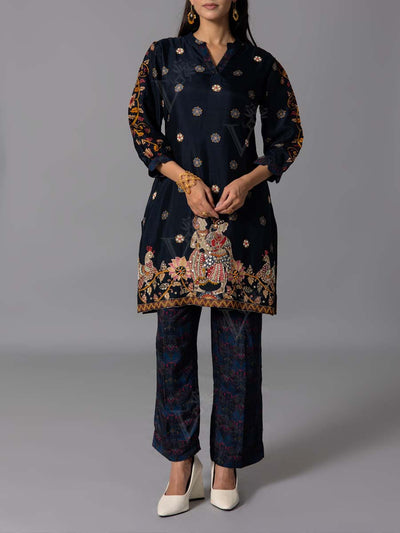 Navy Blue Vasansi Silk Kurta And Pant Set