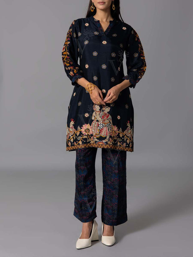 Navy Blue Vasansi Silk Kurta And Pant Set