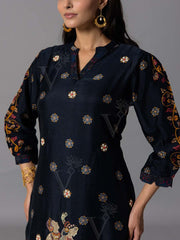 Navy Blue Vasansi Silk Kurta And Pant Set