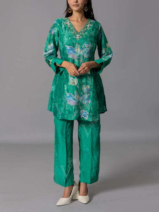 Green  Vasansi Silk Kurta And Pant Set