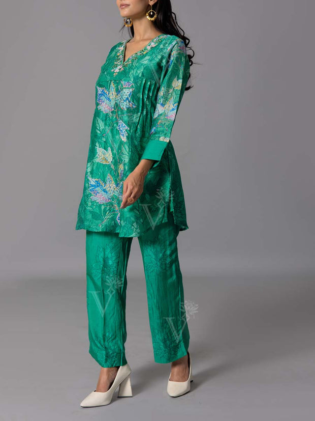 Green  Vasansi Silk Kurta And Pant Set