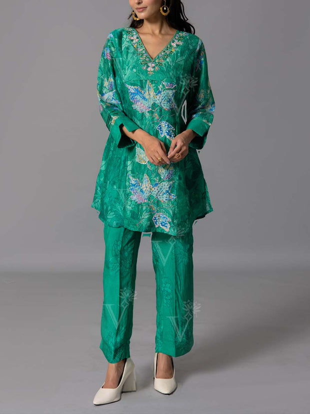 Green  Vasansi Silk Kurta And Pant Set