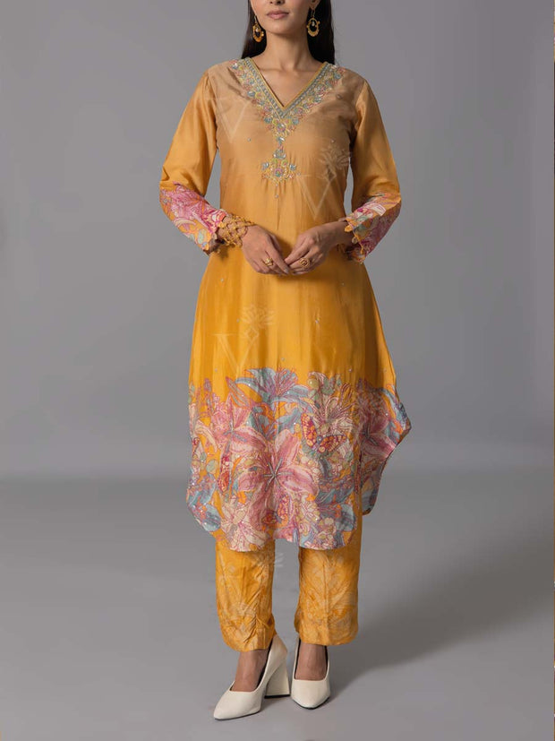 Yellow  Vasansi Silk Kurta And Pant Set