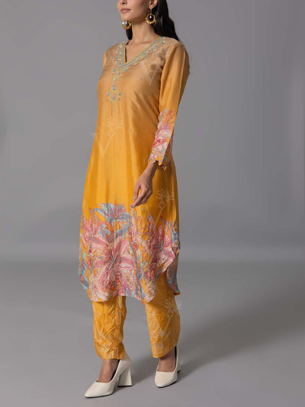 Yellow  Vasansi Silk Kurta And Pant Set