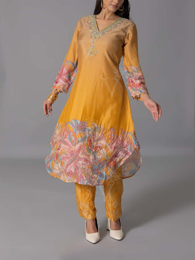 Yellow  Vasansi Silk Kurta And Pant Set