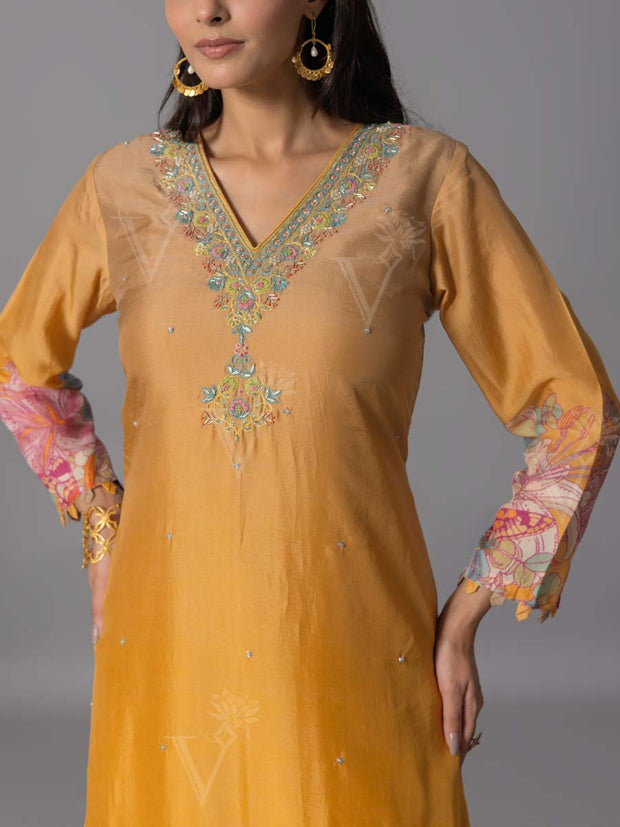 Yellow  Vasansi Silk Kurta And Pant Set