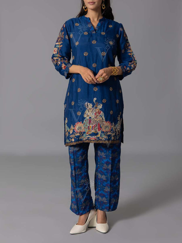 Blue  Vasansi Silk Kurta And Pant Set