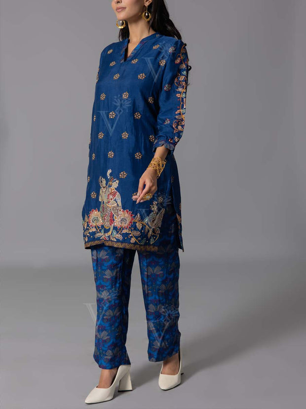 Blue  Vasansi Silk Kurta And Pant Set
