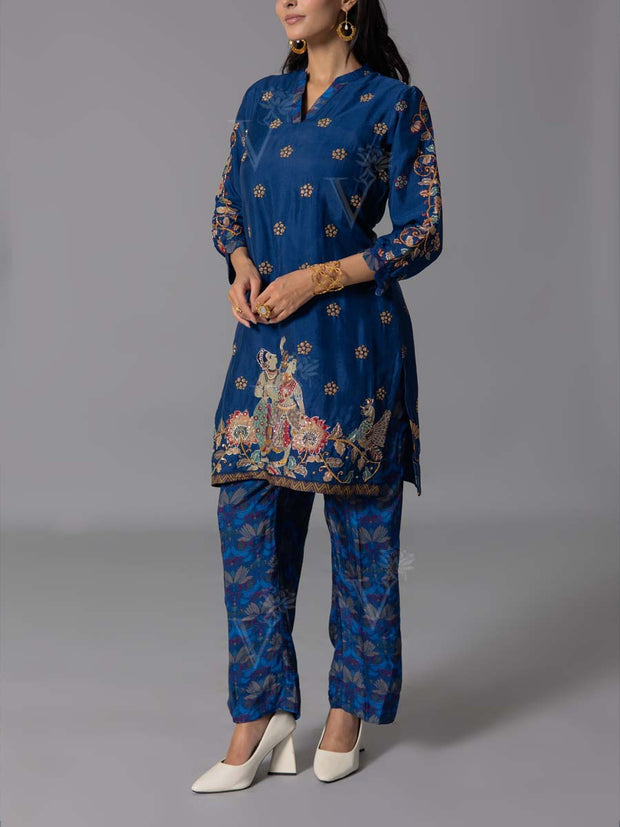 Blue  Vasansi Silk Kurta And Pant Set