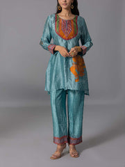 Sky Blue Vasansi Silk Kurta And Pant Set