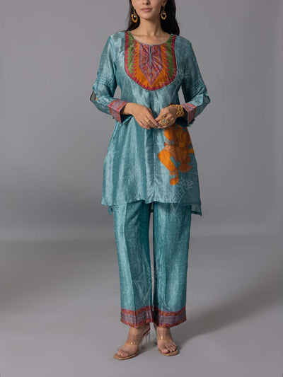 Sky Blue Vasansi Silk Kurta And Pant Set