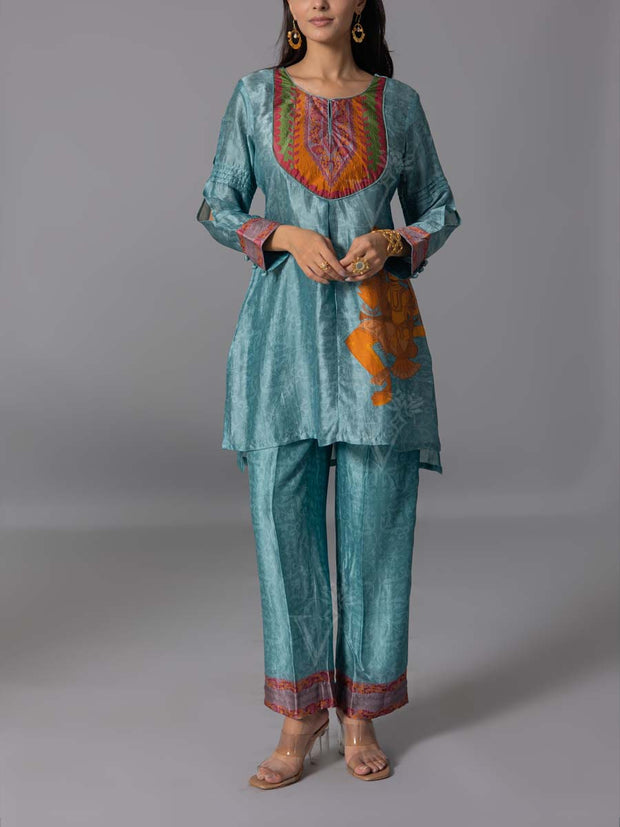 Sky Blue Vasansi Silk Kurta And Pant Set