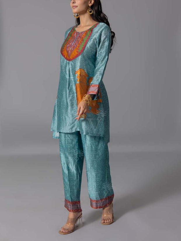 Sky Blue Vasansi Silk Kurta And Pant Set