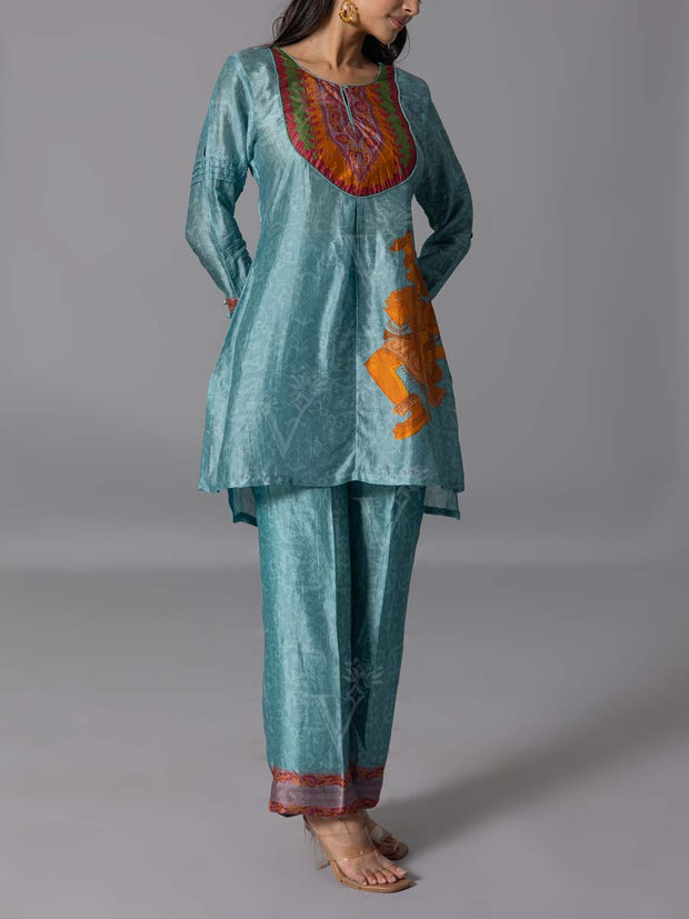 Sky Blue Vasansi Silk Kurta And Pant Set