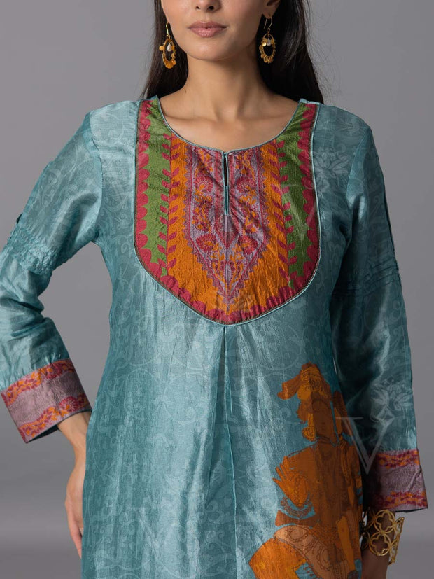 Sky Blue Vasansi Silk Kurta And Pant Set
