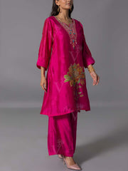 Pink Vasansi Silk Kurta And Pant Set