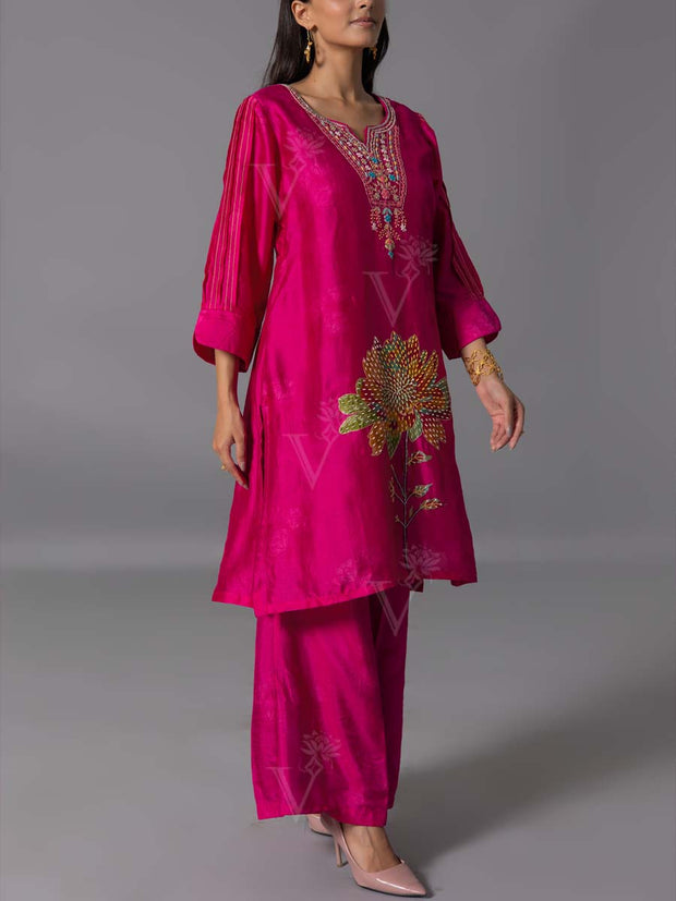Pink Vasansi Silk Kurta And Pant Set