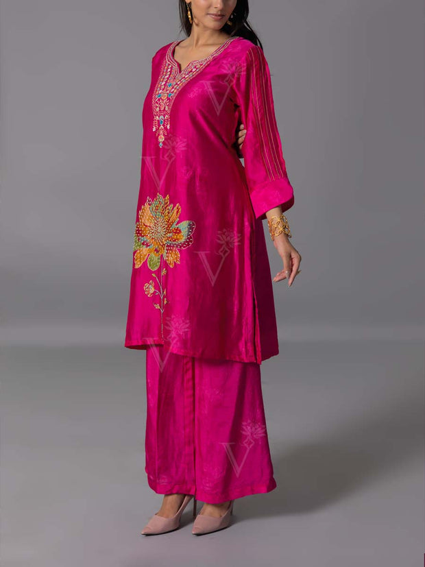 Pink Vasansi Silk Kurta And Pant Set