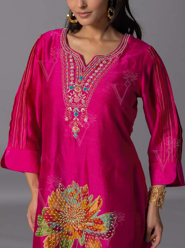 Pink Vasansi Silk Kurta And Pant Set