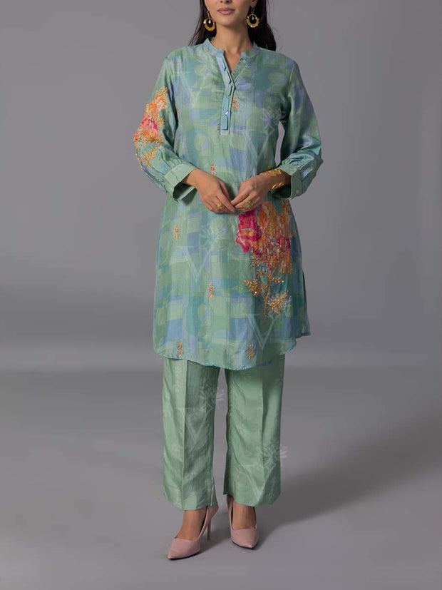 Green  Vasansi Silk Kurta And Pant Set