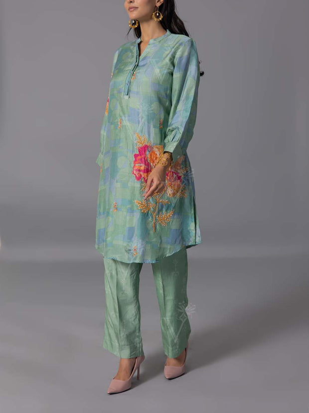 Green  Vasansi Silk Kurta And Pant Set