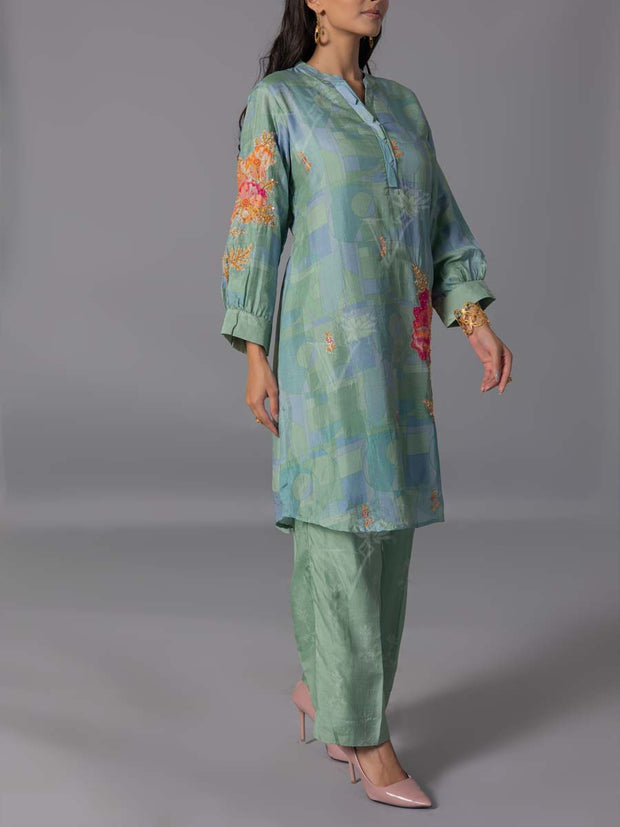 Green  Vasansi Silk Kurta And Pant Set