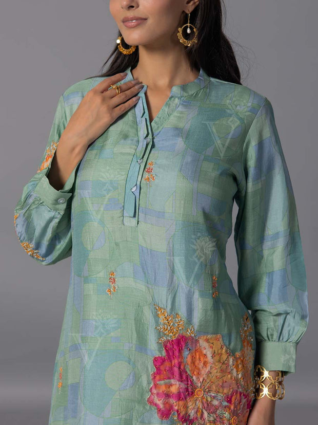 Green  Vasansi Silk Kurta And Pant Set