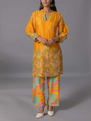 Yellow  Vasansi Silk Kurta And Pant Set