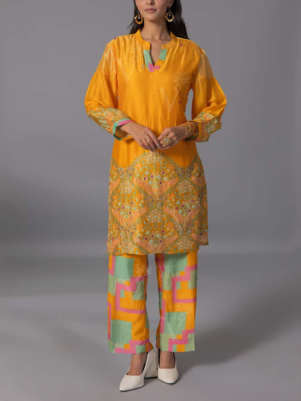 Yellow  Vasansi Silk Kurta And Pant Set