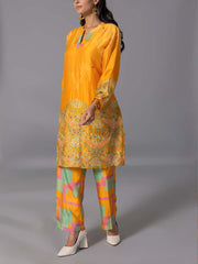 Yellow  Vasansi Silk Kurta And Pant Set