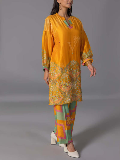 Yellow  Vasansi Silk Kurta And Pant Set