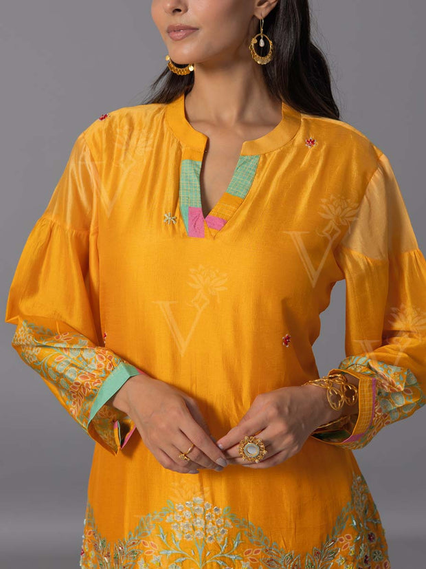 Yellow  Vasansi Silk Kurta And Pant Set