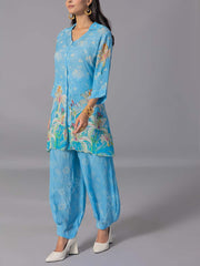 Sky Blue Crepe Silk Kurta And Pant Set
