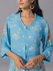 Sky Blue Crepe Silk Kurta And Pant Set