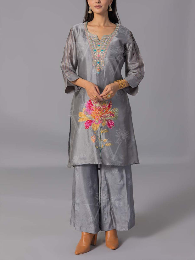 Grey Vasansi Silk Kurta And Pant Set