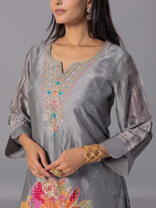 Grey Vasansi Silk Kurta And Pant Set