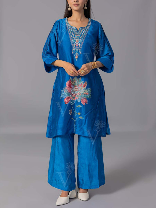 Blue  Vasansi Silk Kurta And Pant Set