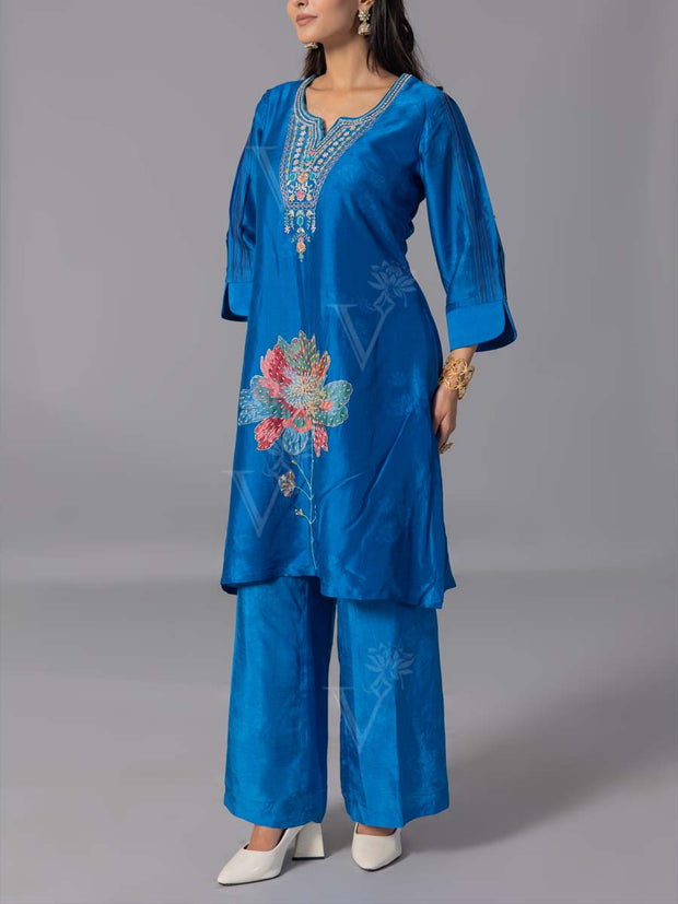 Blue  Vasansi Silk Kurta And Pant Set