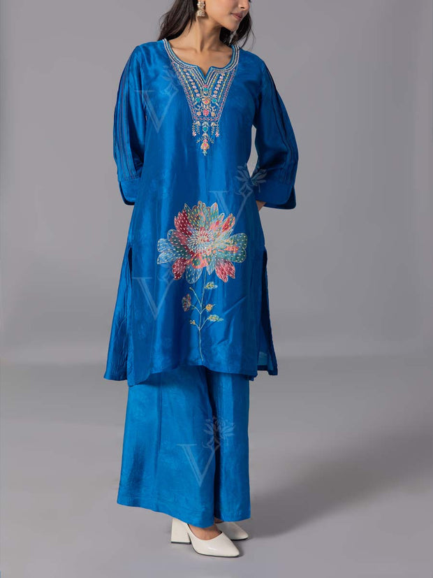 Blue  Vasansi Silk Kurta And Pant Set