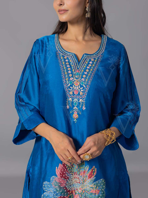 Blue  Vasansi Silk Kurta And Pant Set