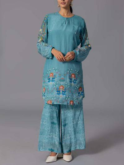 Sky Blue Vasansi Silk Kurta And Pant Set