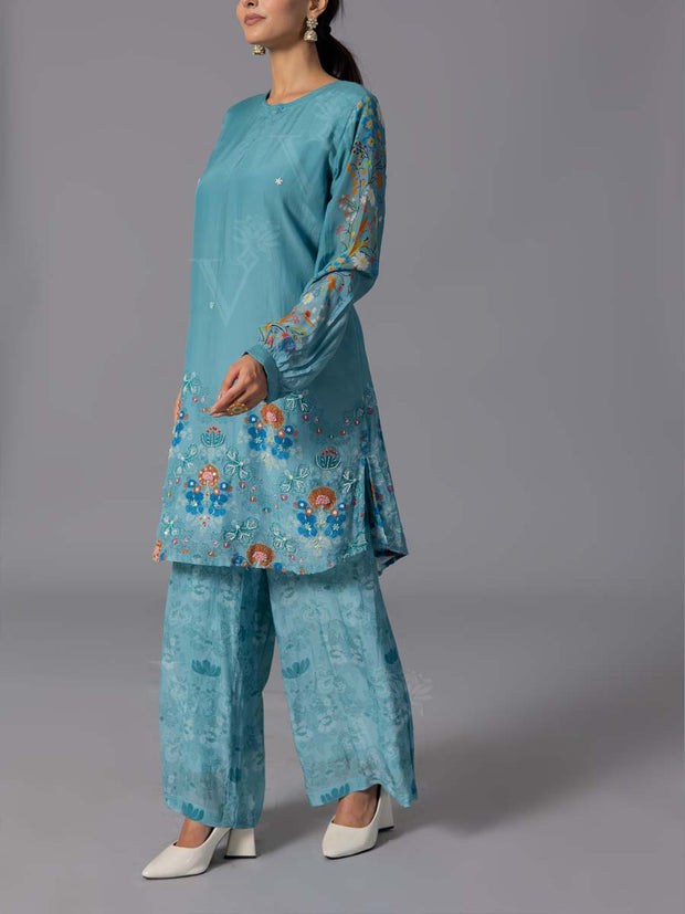 Sky Blue Vasansi Silk Kurta And Pant Set